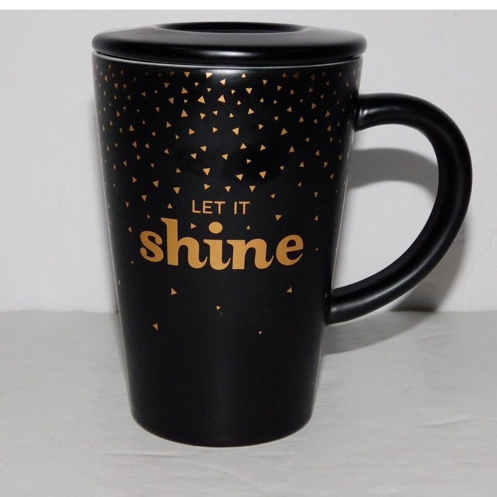 Davids Tea LET IT SHINE Black Gold Perfect mug with Lid 12 oz Positivity